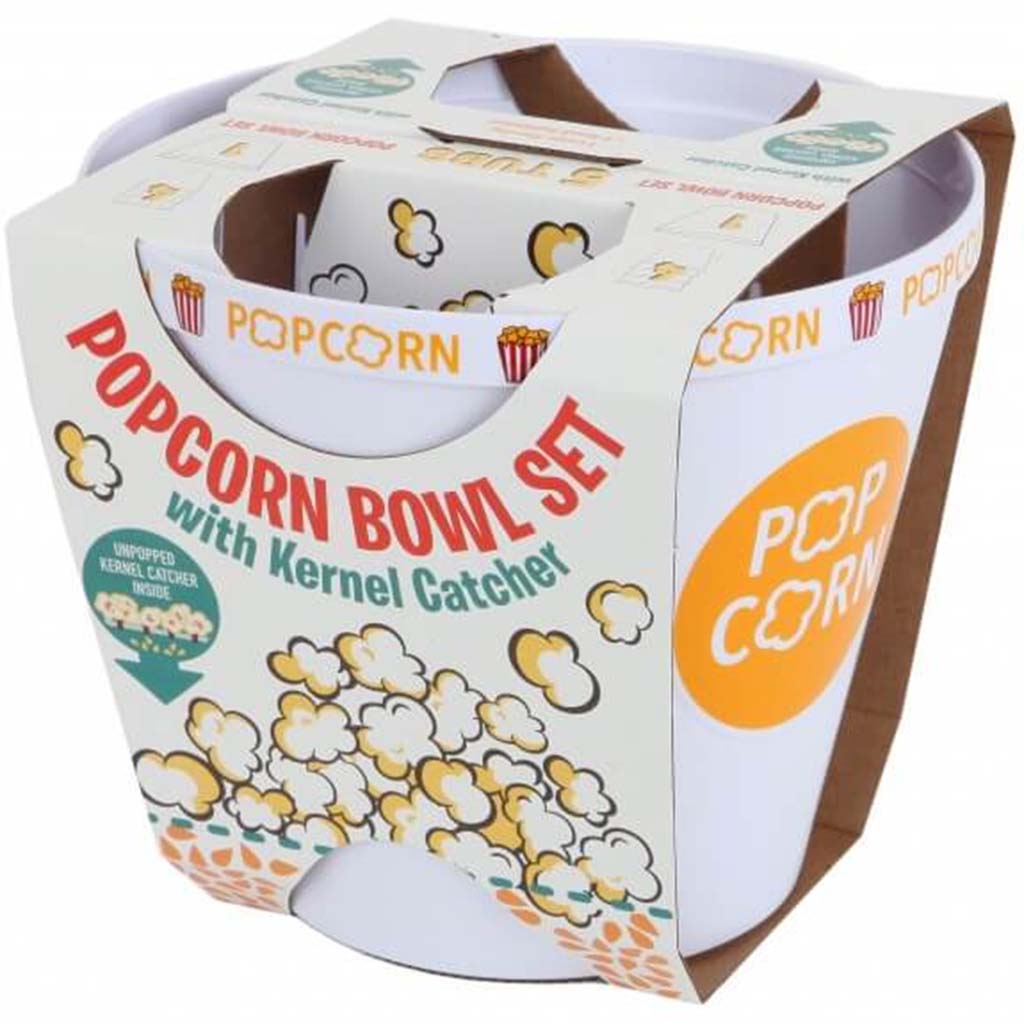 5 Piece Popcorn Bowl Set With Kernel Catcher Red- Yellow Pop Theme