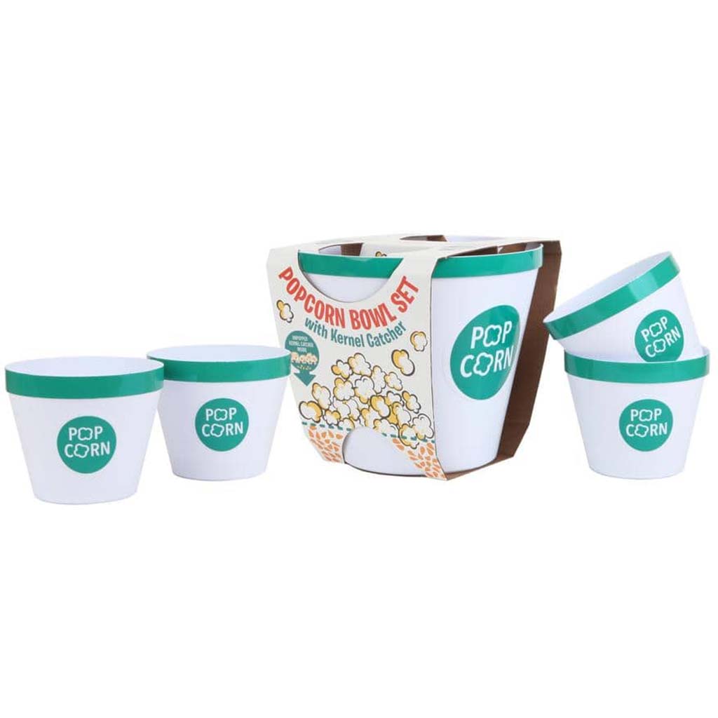 5 Piece Popcorn Bowl Set With Kernel Catcher Red- Teal