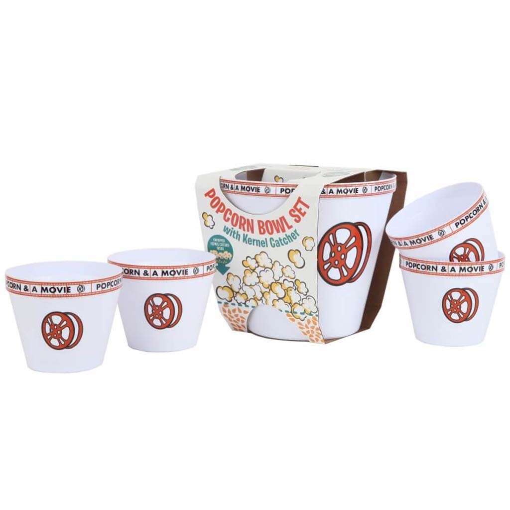 5 Piece Popcorn Bowl Set With Kernel Catcher Red- Popcorn &amp; Movie Theme