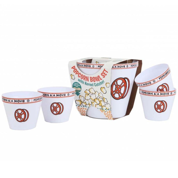 5 Piece Popcorn Bowl Set With Kernel Catcher Red- Popcorn & Movie Theme