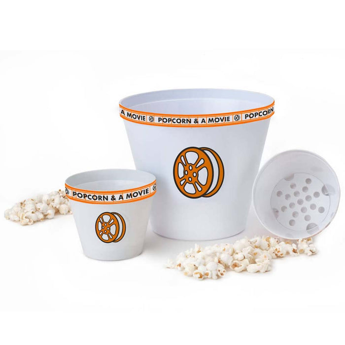 Burnt Orange Movie Reel Colored Rim Popcorn Bucket-Large Kerrnel Separator in Bottom Of Bucket