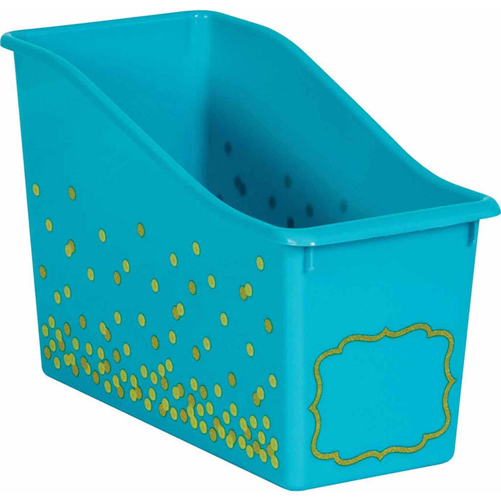 Teal Confetti Plastic Book Bin