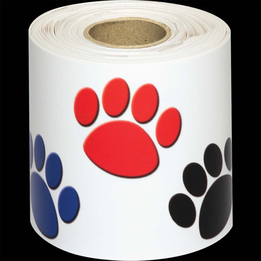 Colorful Paw Prints Straight Rolled Border Trim