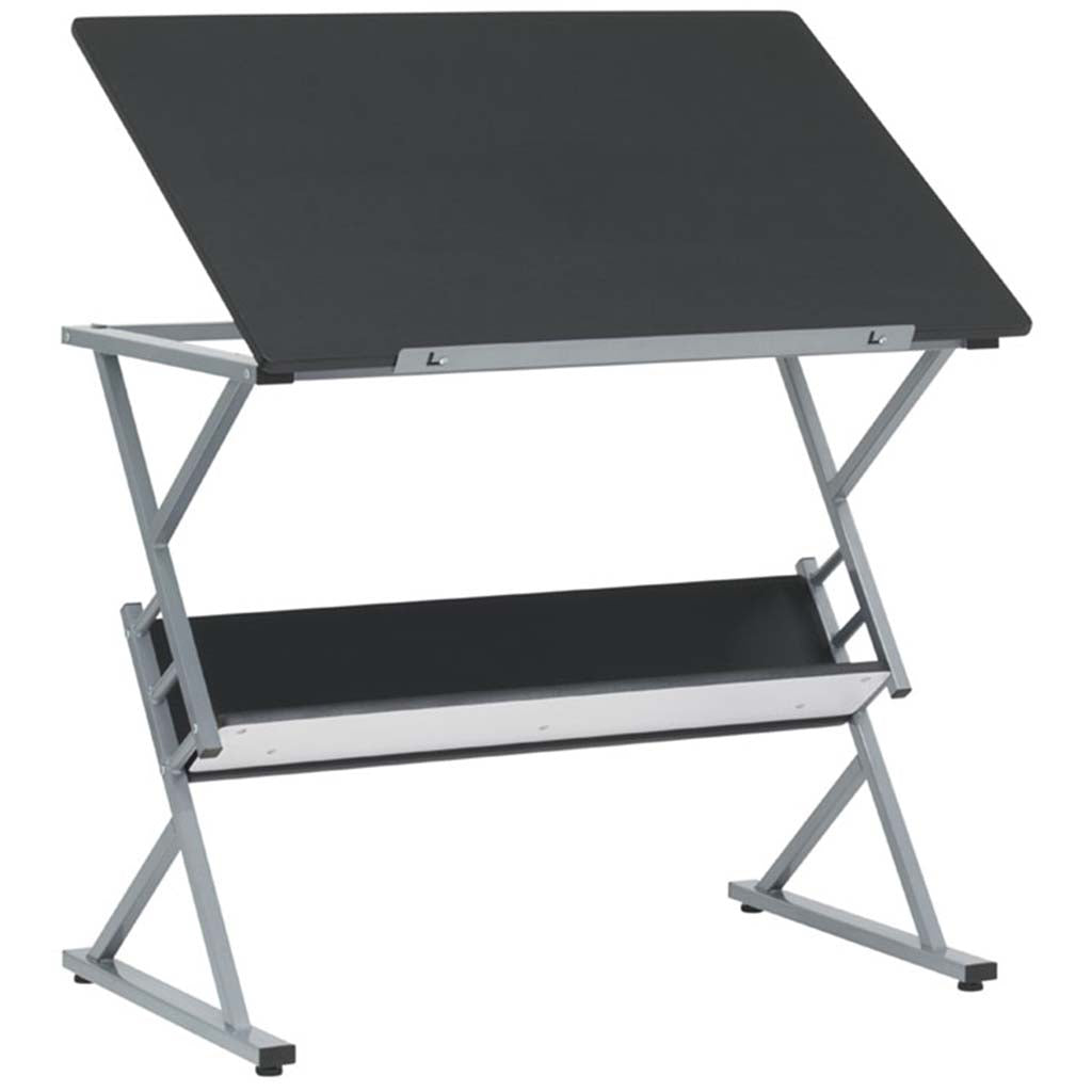 Prime Adjustable Top Drawing Table With Shelf In Silver/Black