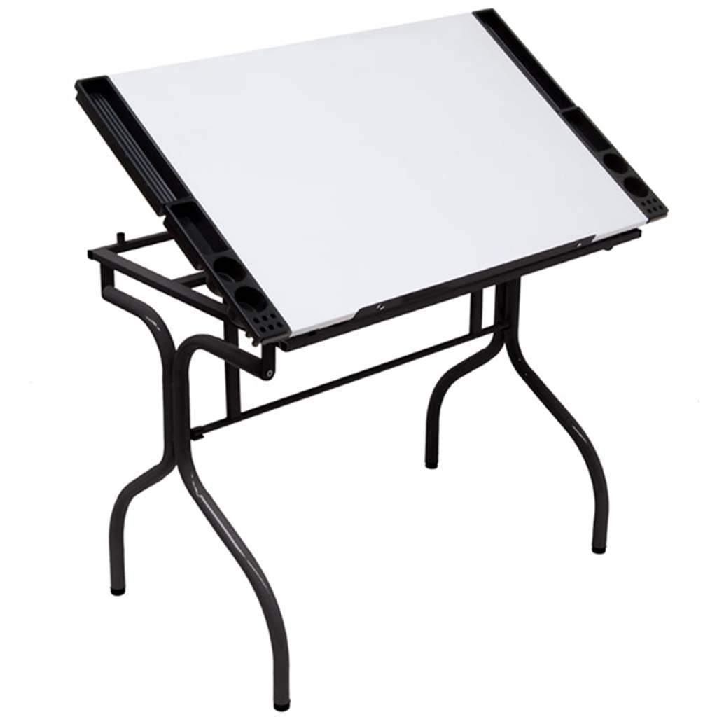 Folding Adjustable Top Craft Station with Supply Storage in Black/White
