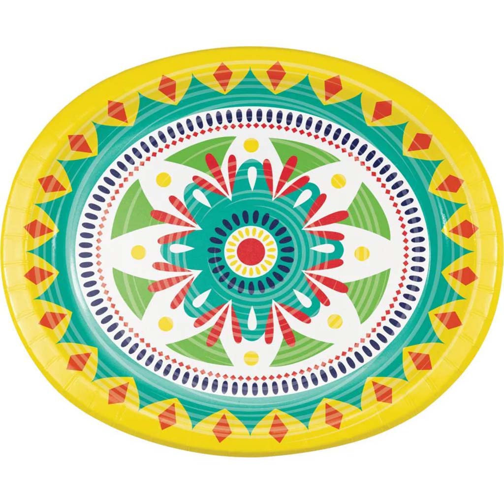 Colorful Pottery Oval Paper Plates, 8ct