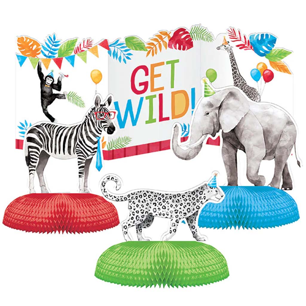 Party Animals Centerpiece 3D With Honeycomb 4ct