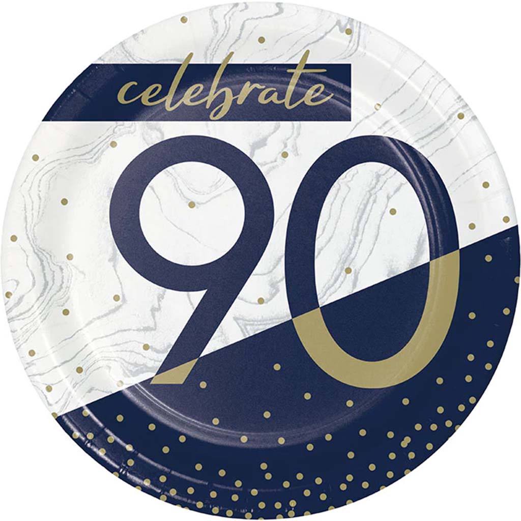 90 Navy &amp; Gold Milestone Lunch Plate 7in, 8ct