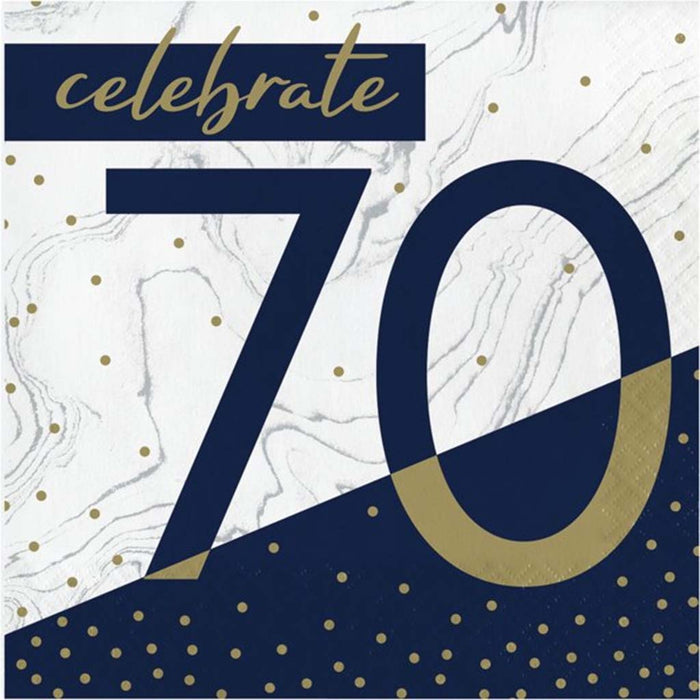 70 Navy & Gold Milestone  Lunch Napkins 2ply, 16ct