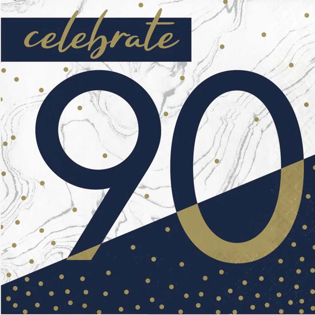 90 Navy &amp; Gold Milestone  Lunch Napkins 2ply, 16ct