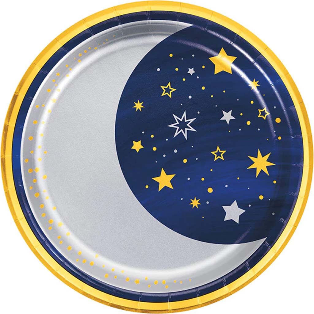 Moon, Foil Starry Night Dinner Plate 9in, 8ct