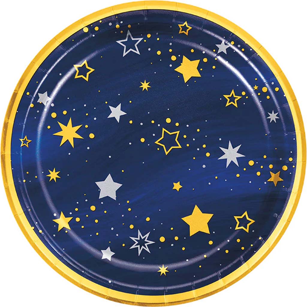 Stars, Foil Starry Night Dinner Plate 9in, 8ct