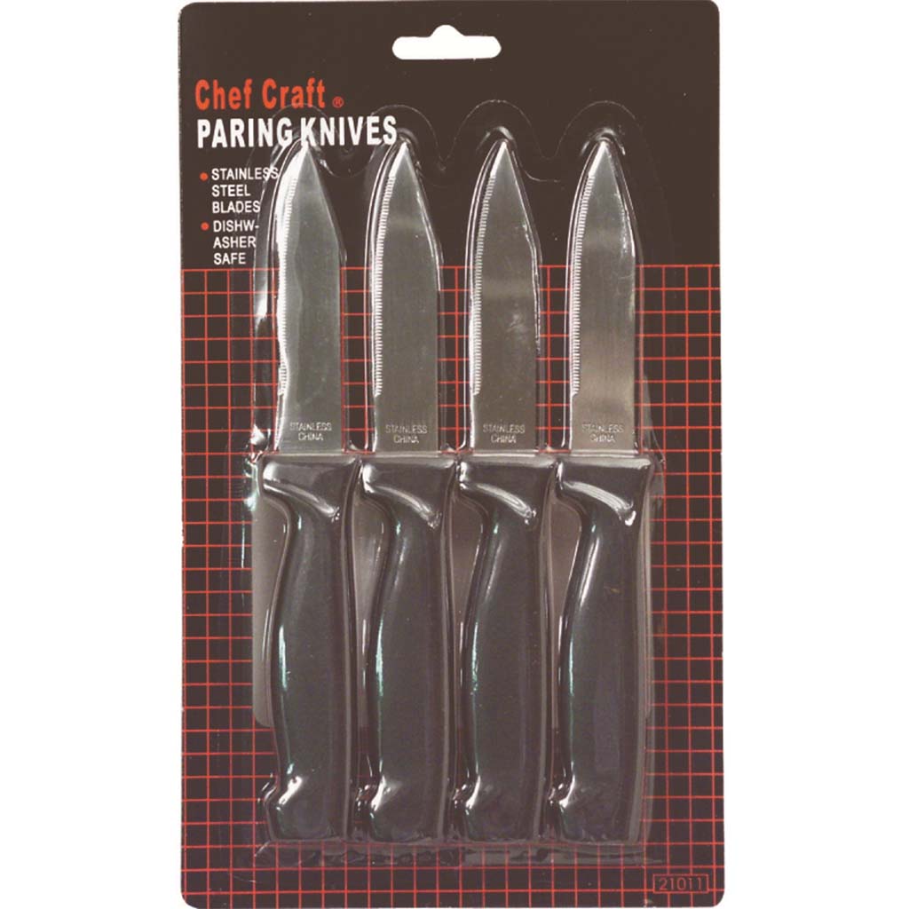 CHEF CRAFT Paring Knife Set Stainless Steel Blade White Handle