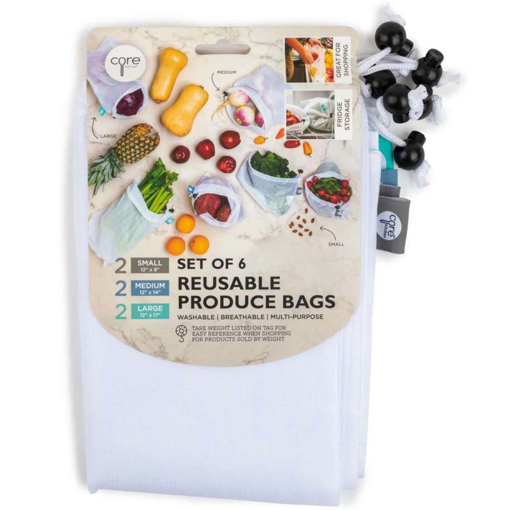 Reusable Mesh Produce Bags S/M/L, White, 6pc