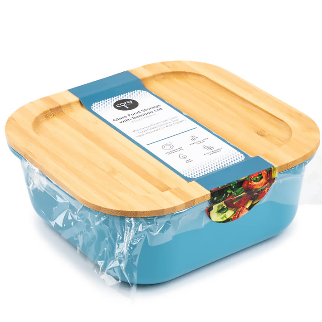 Concave Bamboo Colored Glass Container Square - Blue, 37oz