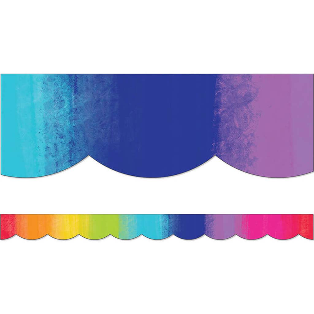 Watercolor Rainbow Scalloped Borders, 36ft