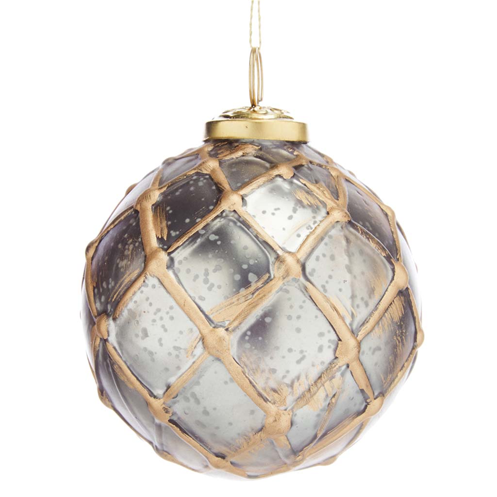 Glass Cross Ball Ornament Antique Gold, 4in