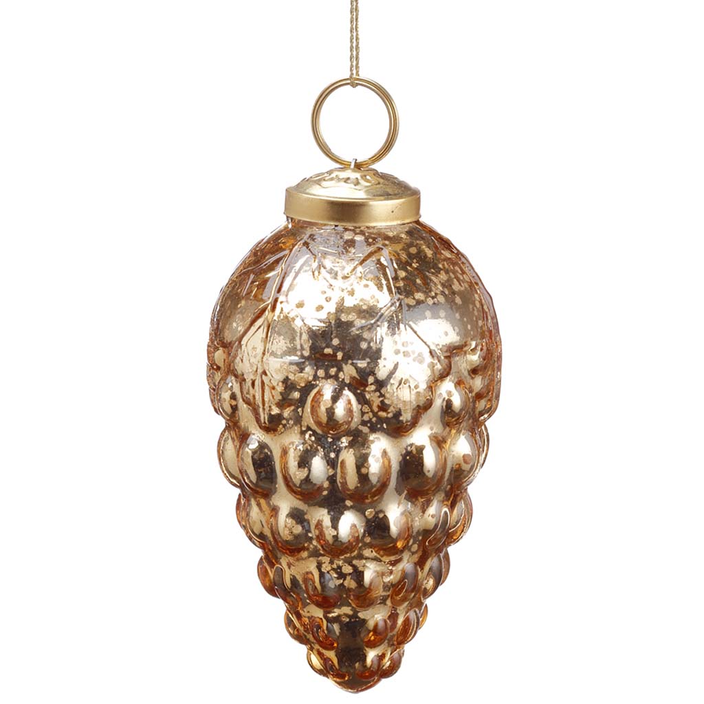 Glass Pine Cone Ornament Antique Gold, 5in