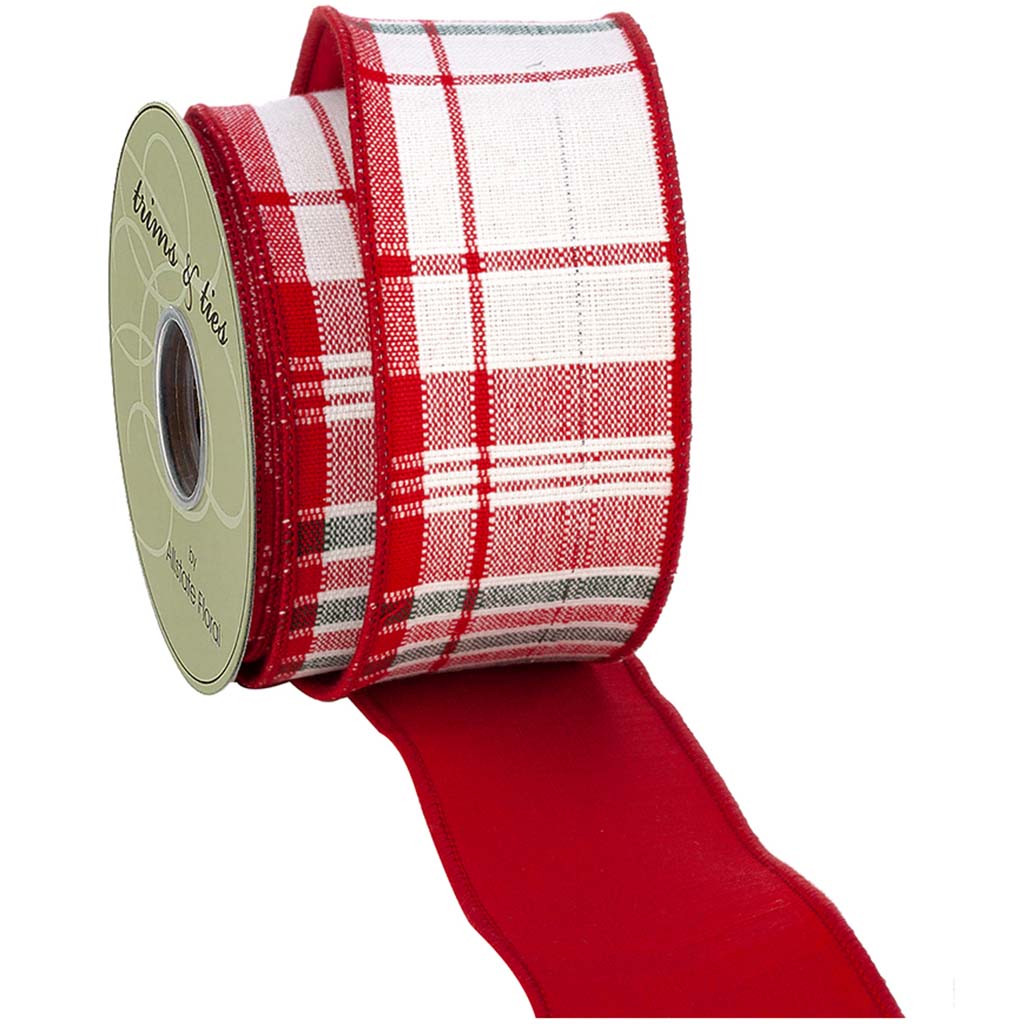 Plaid Ribbon Red White, 2.5in W x 10yd