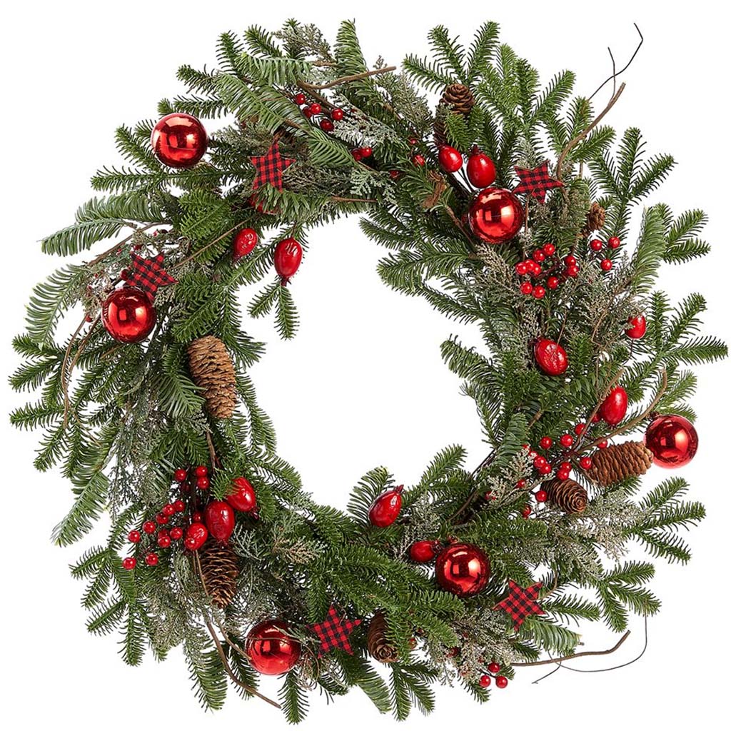 Apple/Pine Cone/Star Wreath Red Green 25.5in