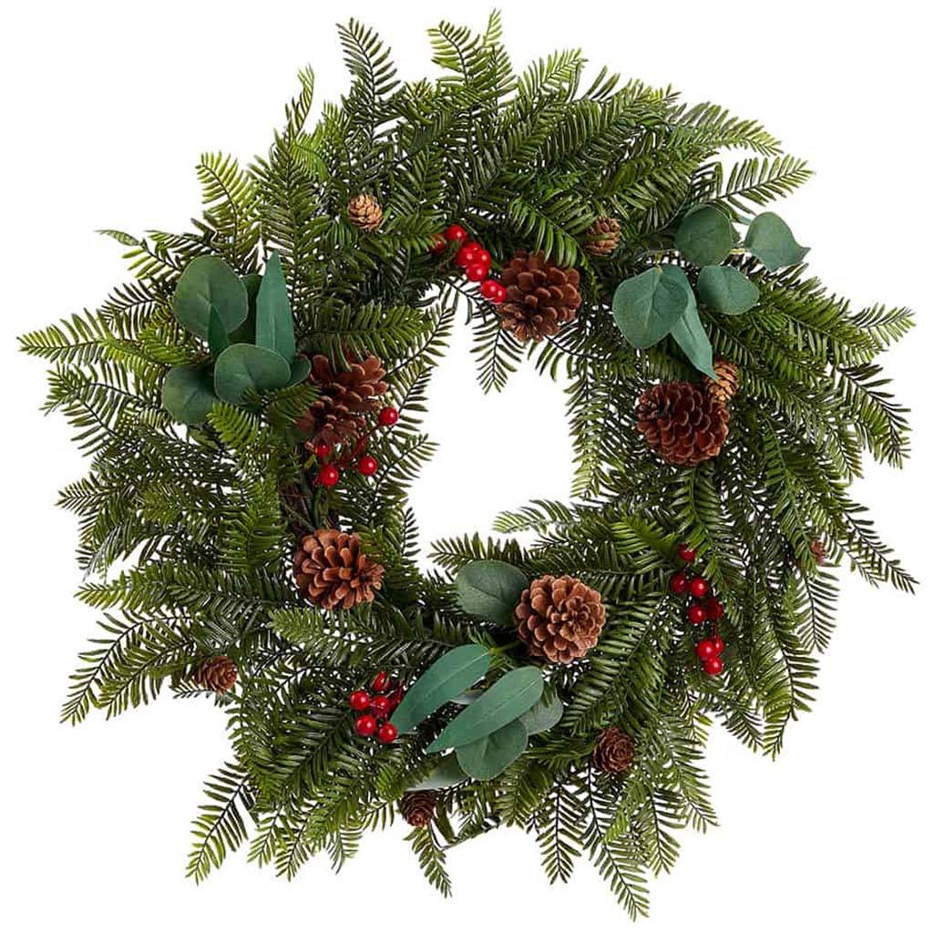 Eucalyptus/Berry/Pine Cone/Pine Wreath Green Brown 20.5in