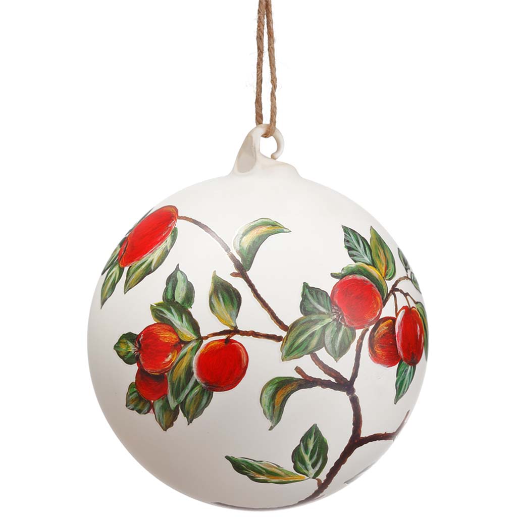 Apple Glass Ball Ornament, Beige Red, 4.75in