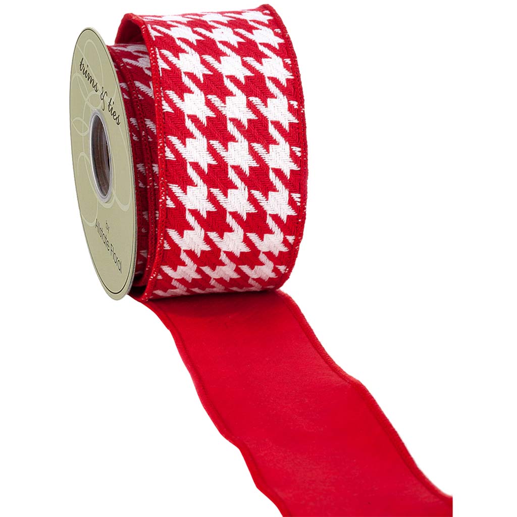 Houndsthooth Taffeta Ribbon Red White, 2.5in W x 5yd