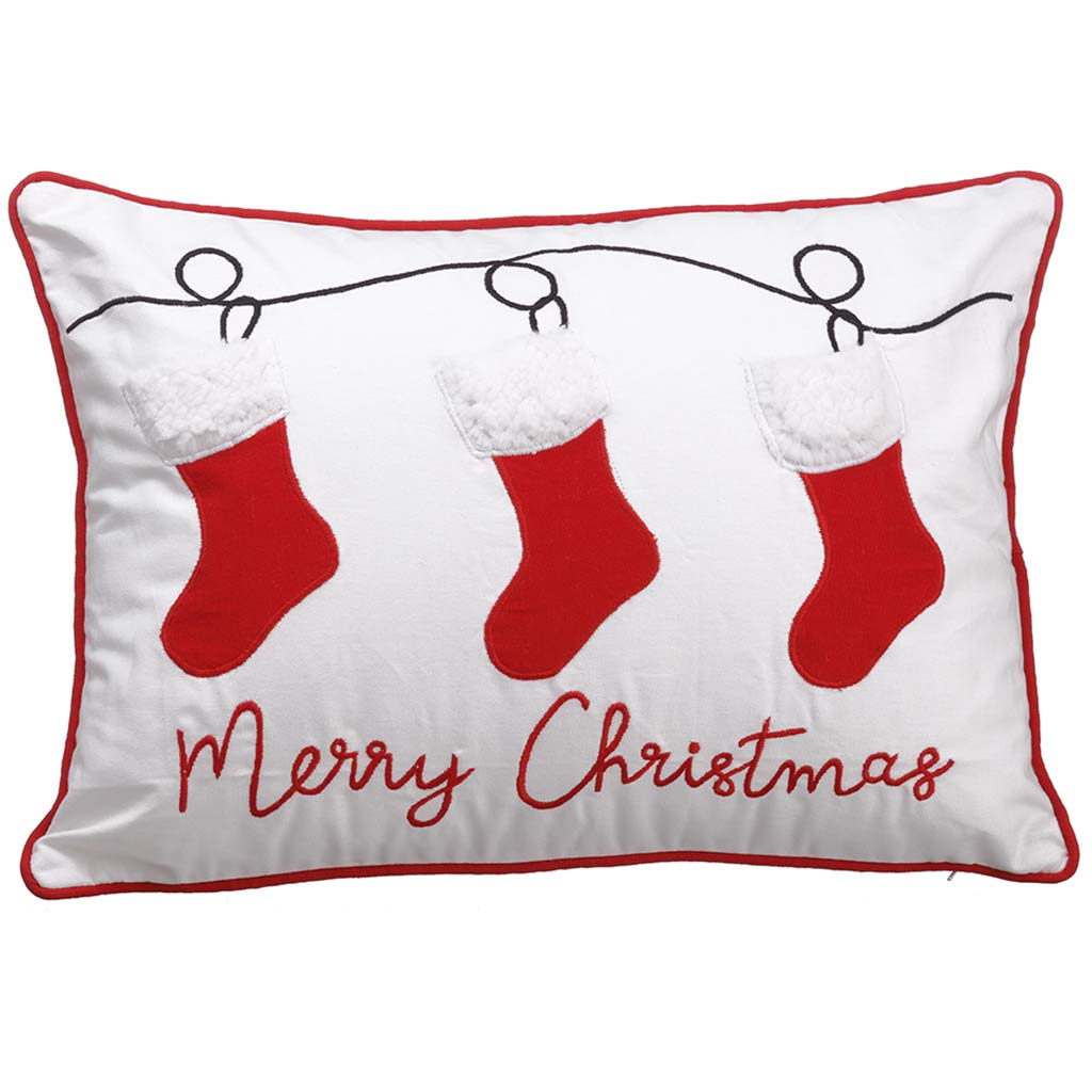 Stocking Pillow White Red, 14in W x 20in L