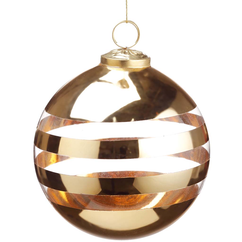 Glass Line Ball Ornament Gold Clear, 5in