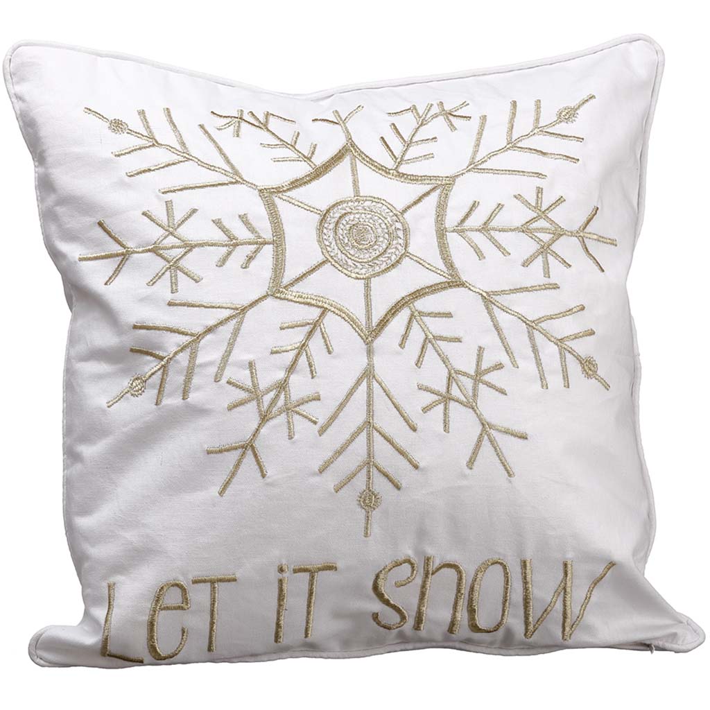 Let It Snow Pillow White Gold 18in W x 18in L