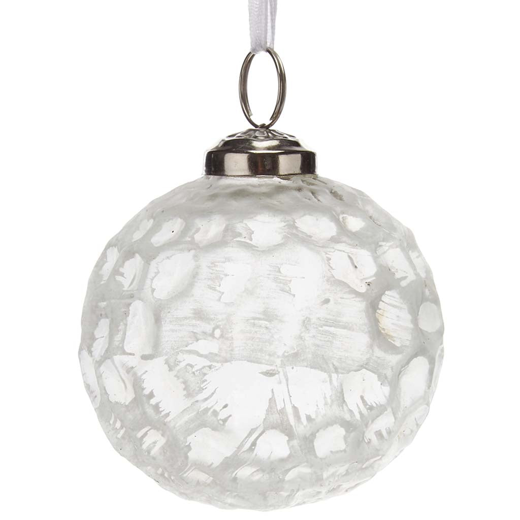 Glass Honeycomb Ball Ornament Antique White, 3in