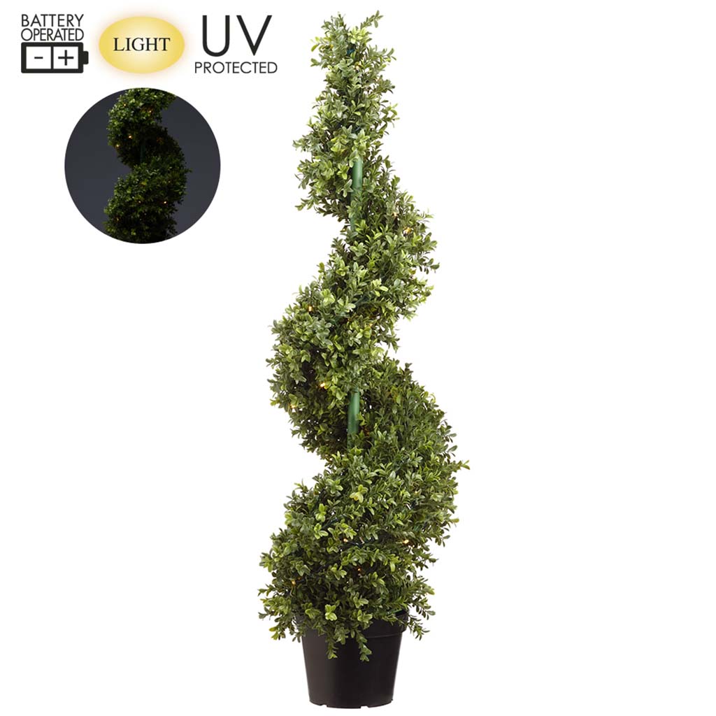 Battery Operated Boxwood Spiral 70 Led Lights in Pot Green, 46in