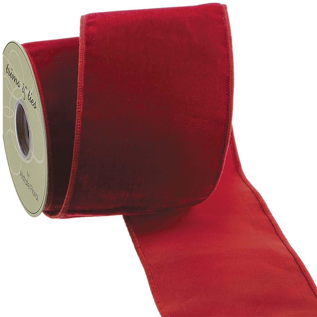 Viscose Velvet Ribbon�Red 4in W x 5YD