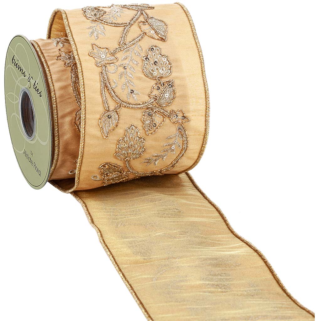 Embroidery Ribbon Gold, 4in W x 5yd