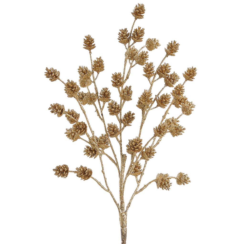 Glittered Pine Cone Bush Gold, 16.75in