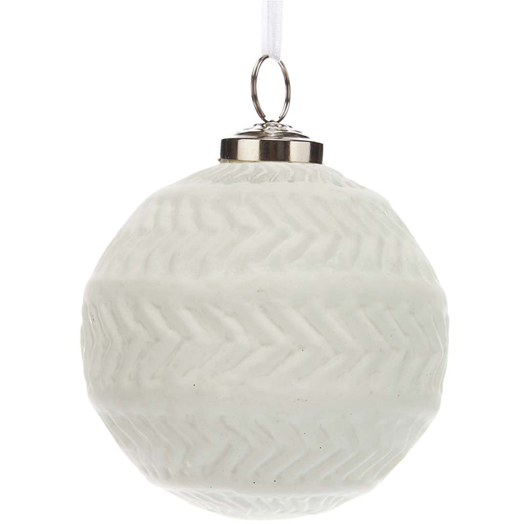 Glass Arrow Ball Ornament White, 4in