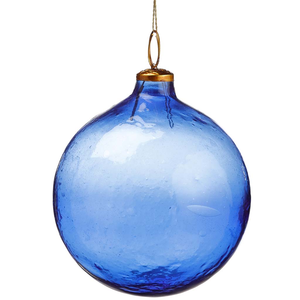 Glass Ball Ornament Blue, 5in H x 4in D