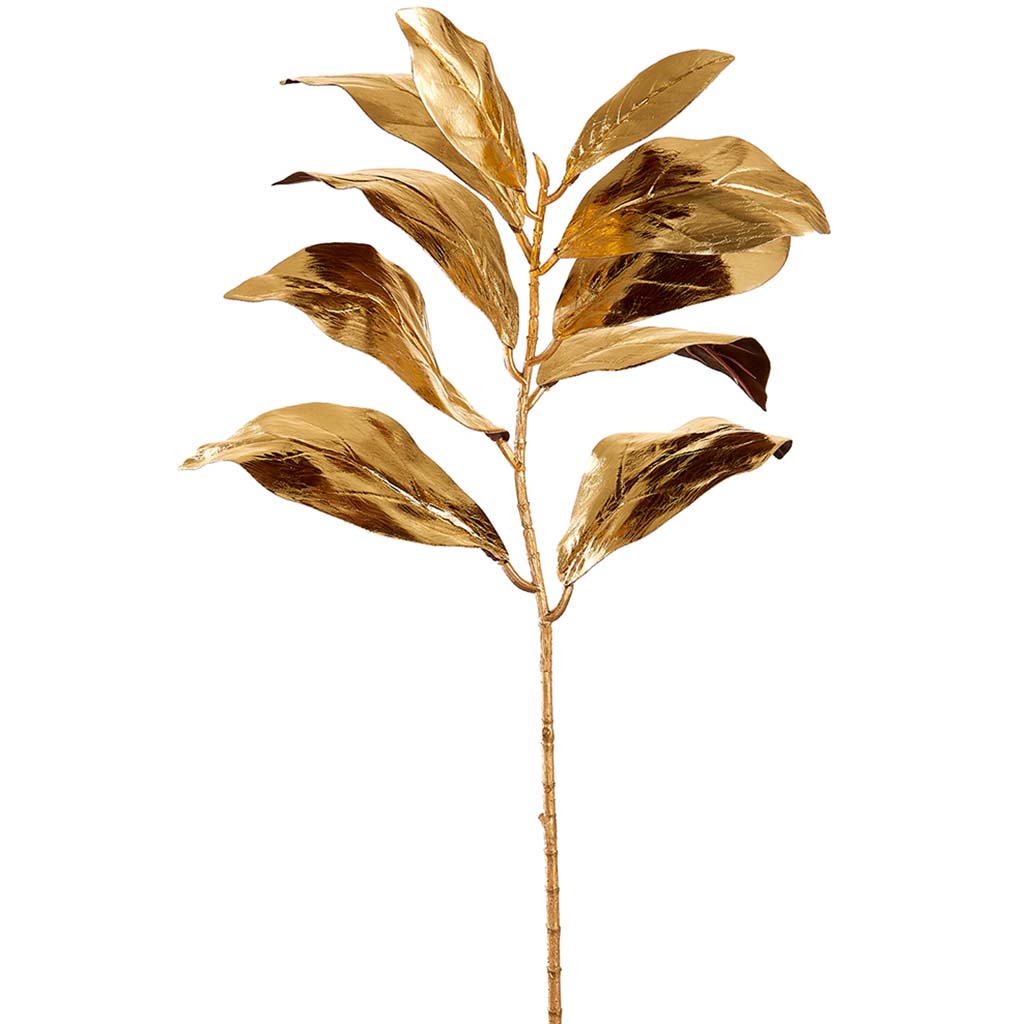 Metallic Magnolia Leaf Spray Gold, 32in