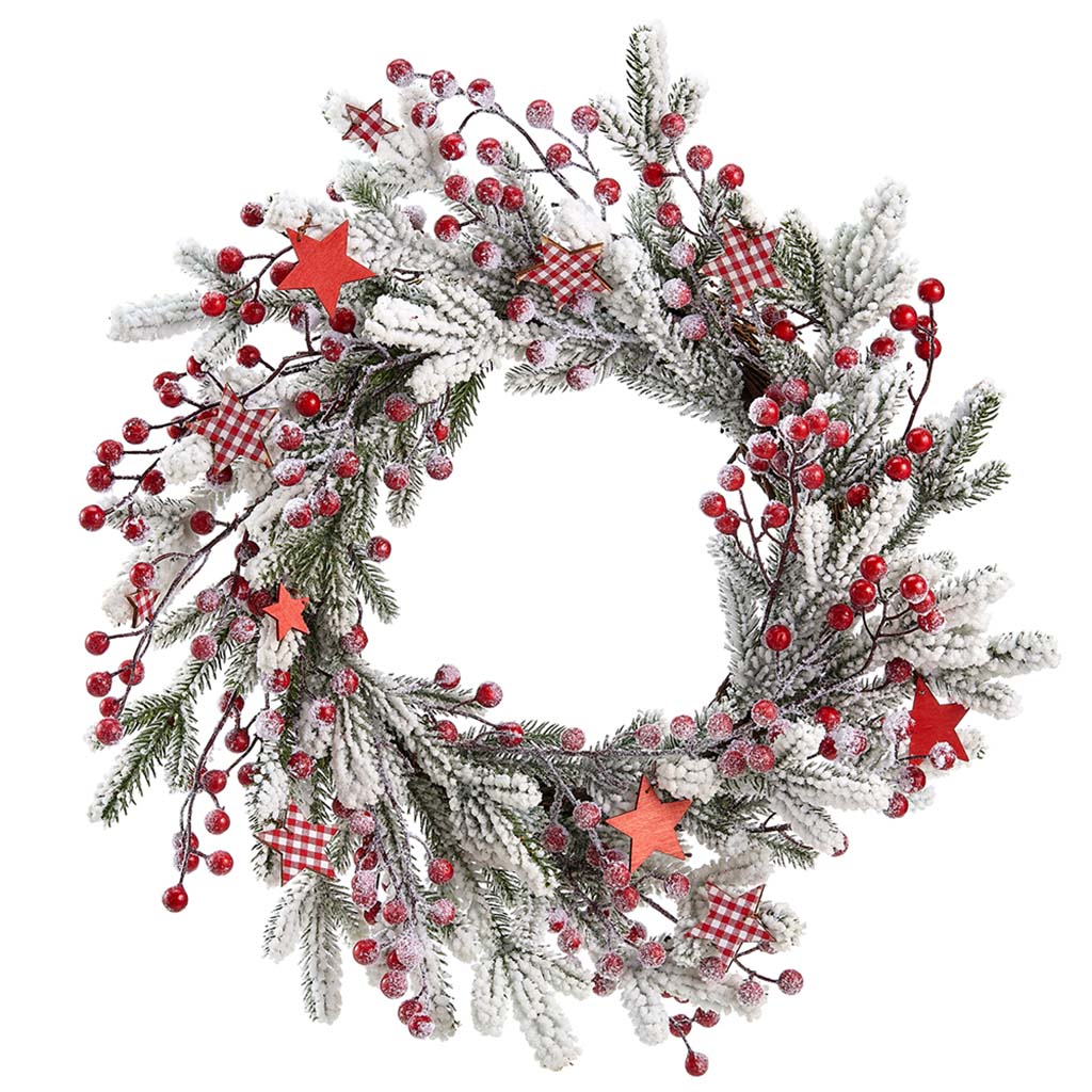 Snowed Star/Berry/Pine Wreath Red Green, 19.5in