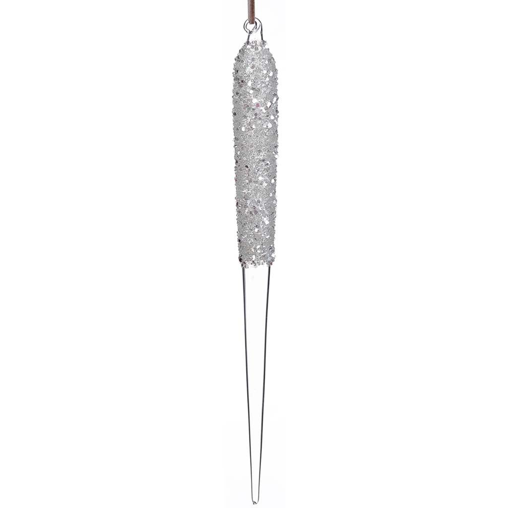 Glittered Glass Icicle Ornament Glittered Clear, 11in