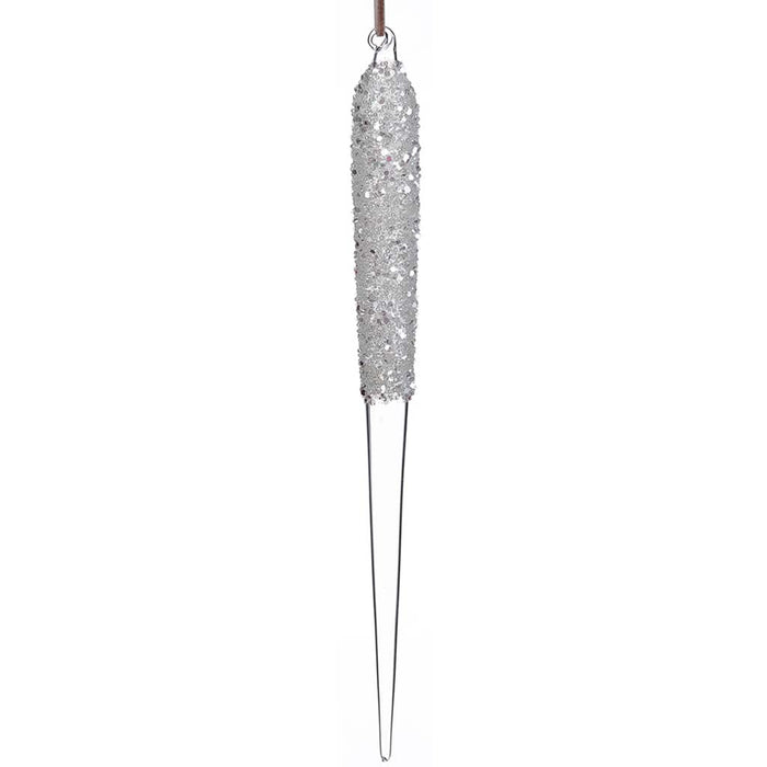Glittered Glass Icicle Ornament Glittered Clear, 11in