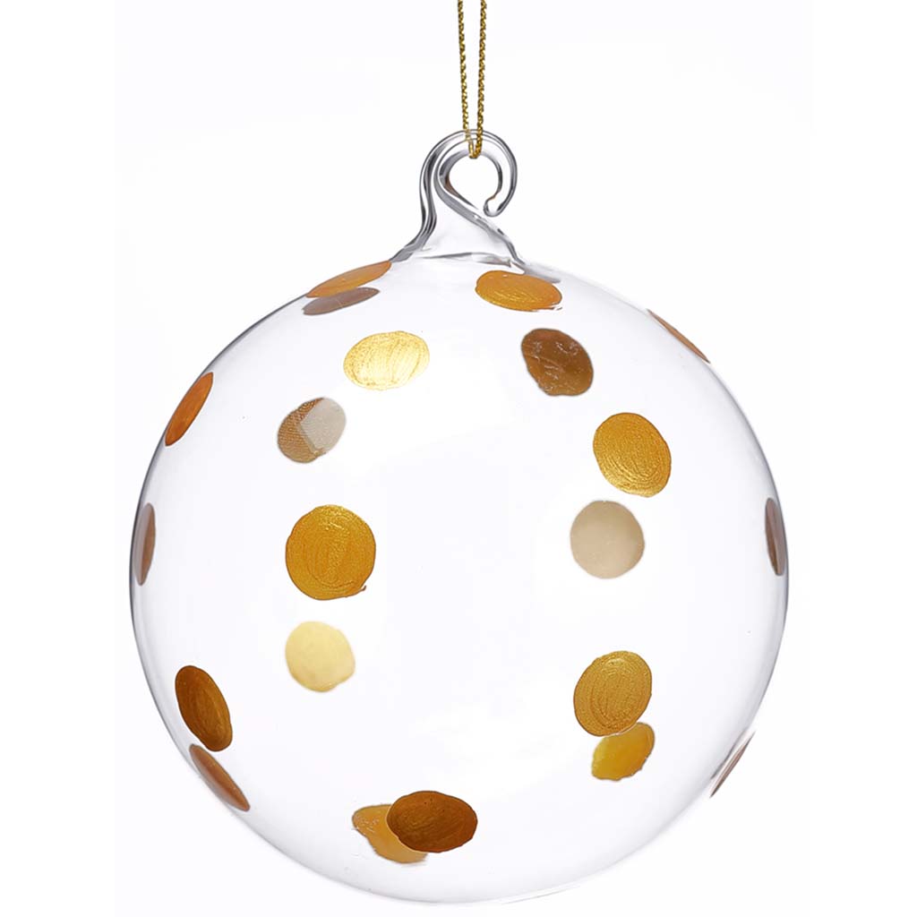 Glittered Dots Glass Ball Ornament Clear Gold, 4in