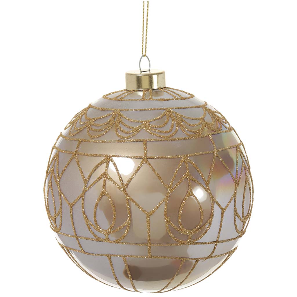 Glass Tiffany Lamp Pattern Ball Ornament Gold Gold, 4.75in