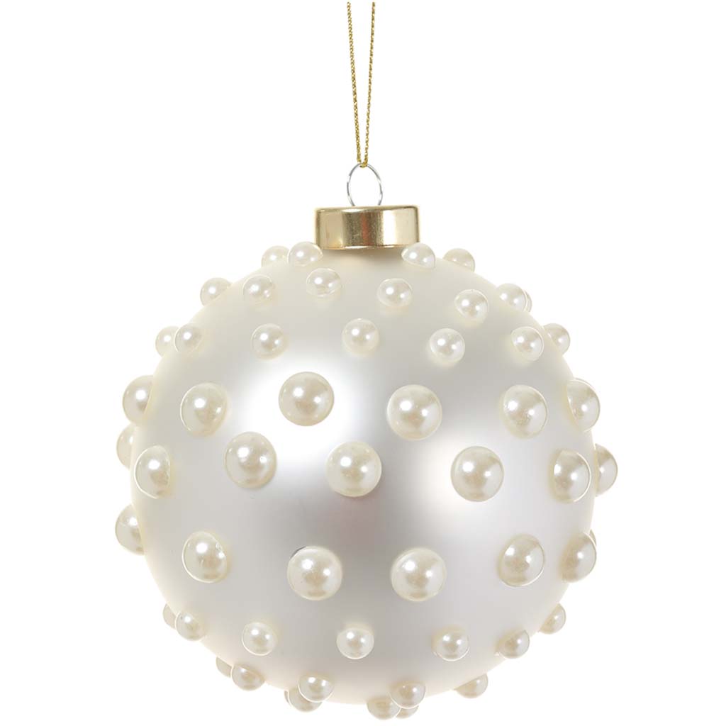 Glass Ball Ornament With Pearls, 4in