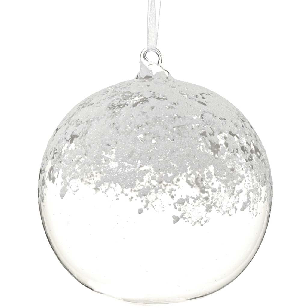 Snowed Glass Ball Ornament Clear White, 6in