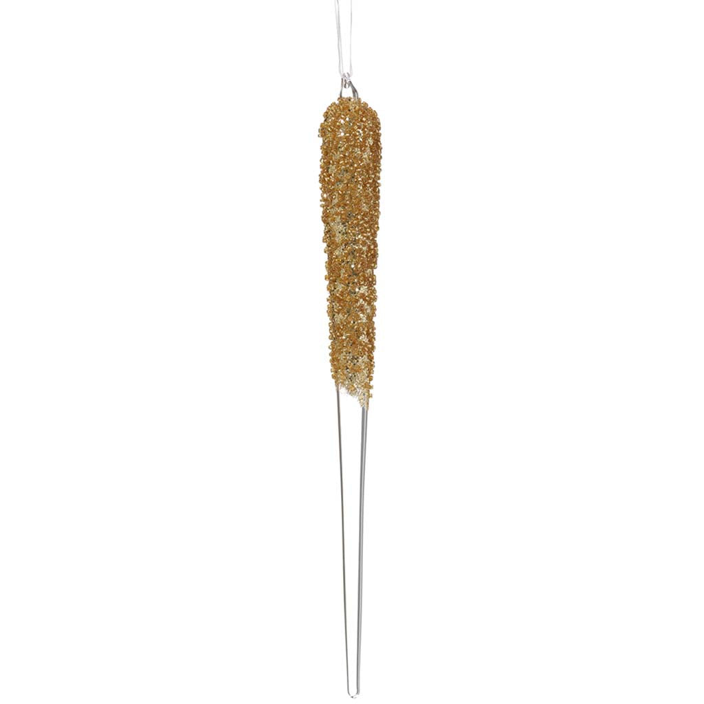 Glittered Glass Icicle Ornament Clear Gold, 11in