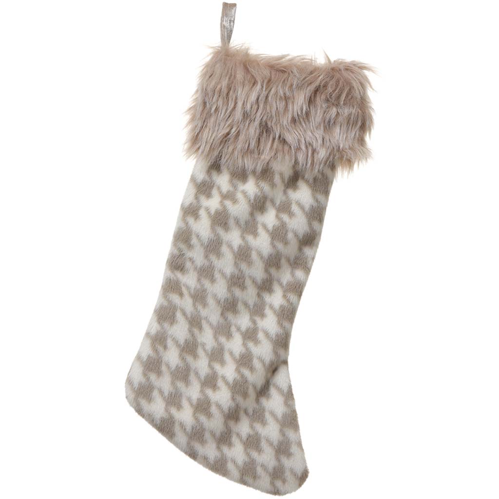 Houndstooth Pattern Stocking Gray Beige 20in