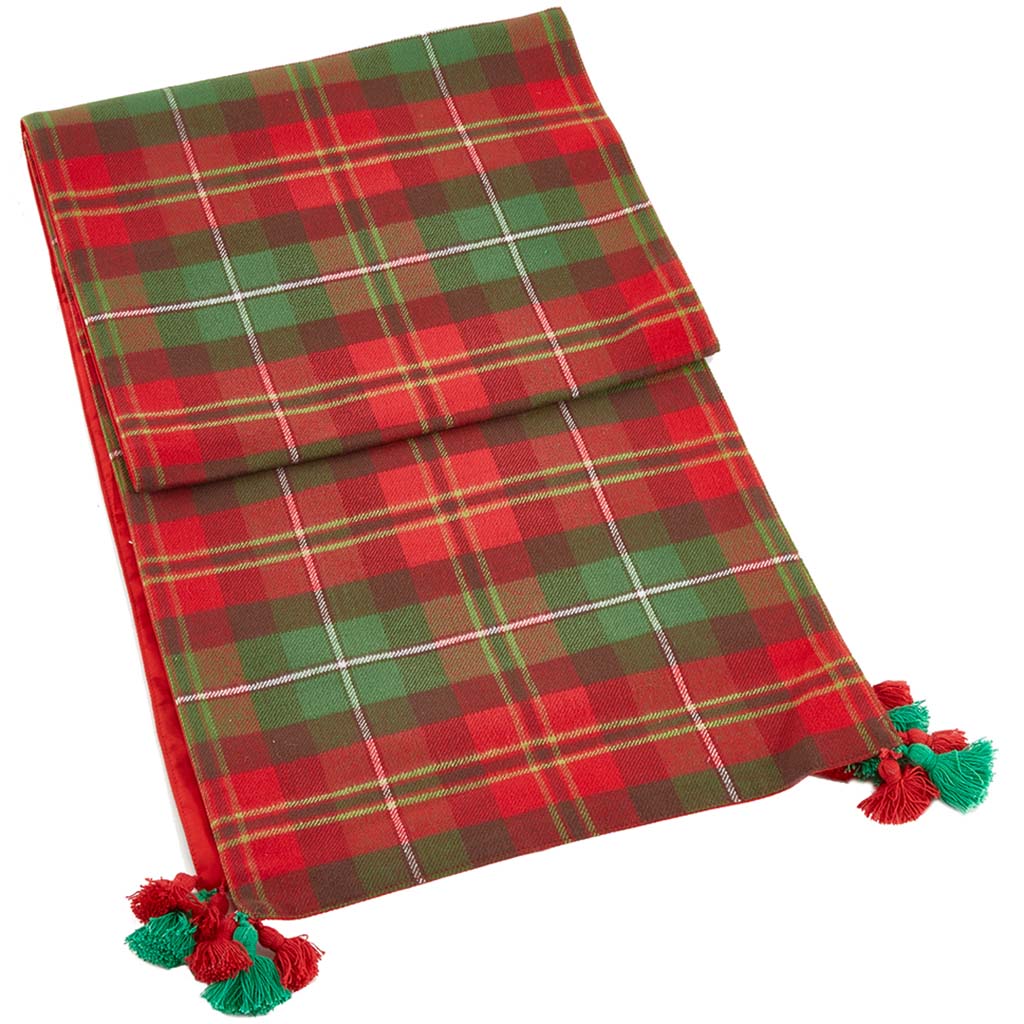 Plaid Table Runner With Tassel Red Green 14in W x 72in L