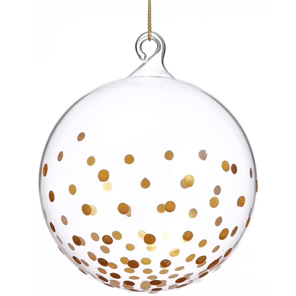 Glass Dots Ball Ornament Clear Gold, 4in