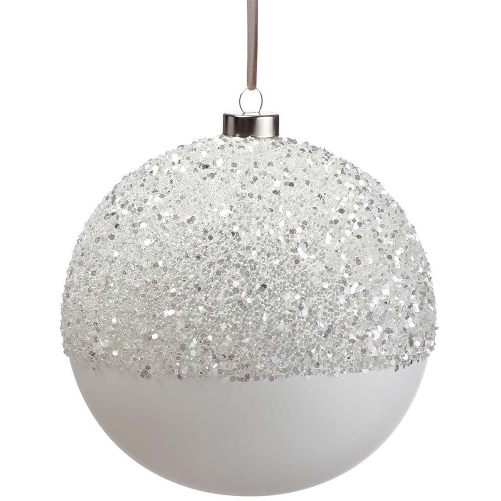 Glittered Glass Ball Ornament Glittered White, 6in